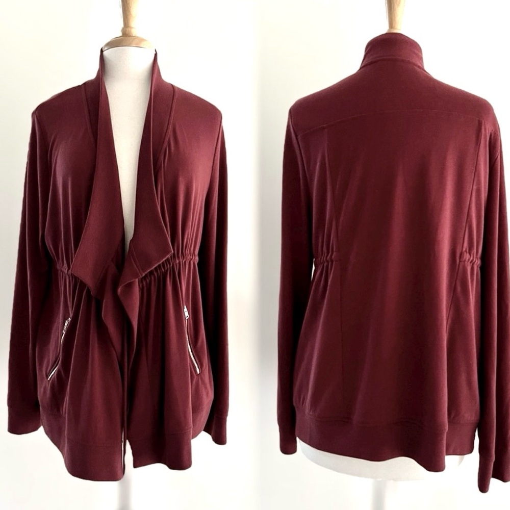 All Saints Gina Drape Knit Jacket in Oxblood US4 Drawstring Waist Allsaints